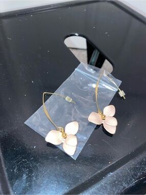 Pink & Gold Flower Dangle Earrings